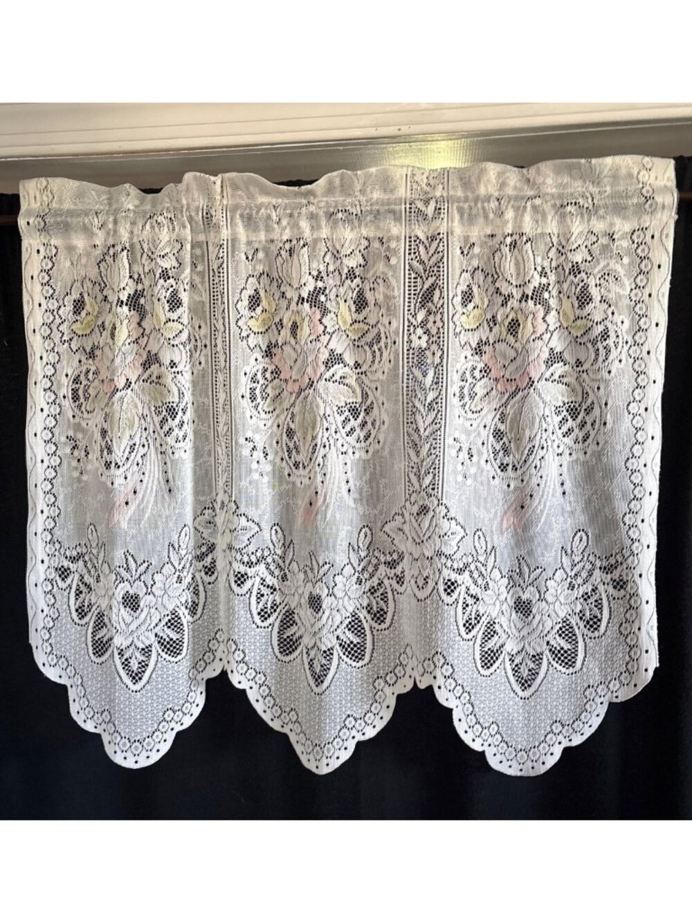Lace Scalloped Valance Curtain 30W x 25L Floral Cream Elegant Window Treatment